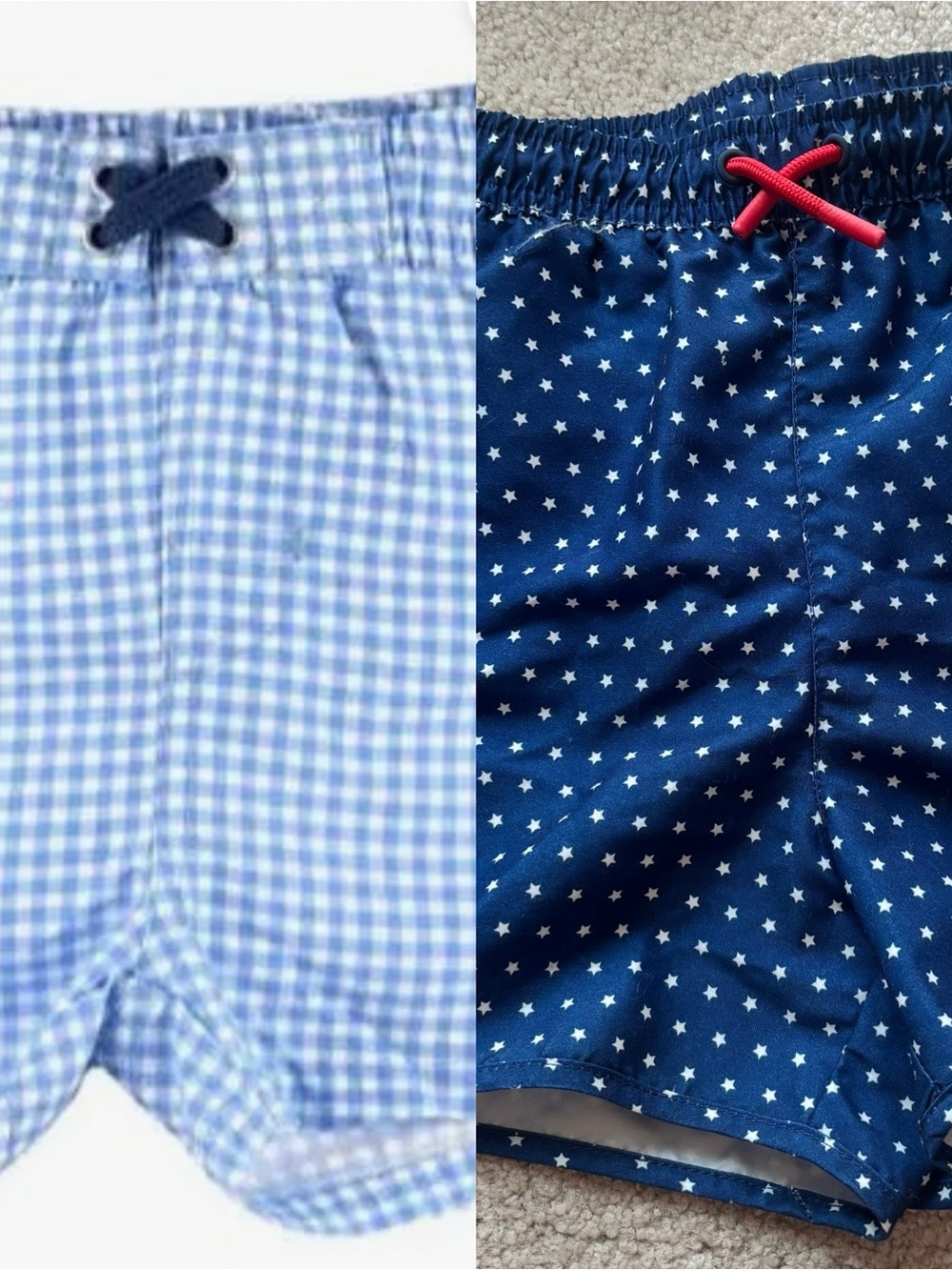 Boys Blue Gingham & Star Print Swim Shorts Set - Navy & Light Blue